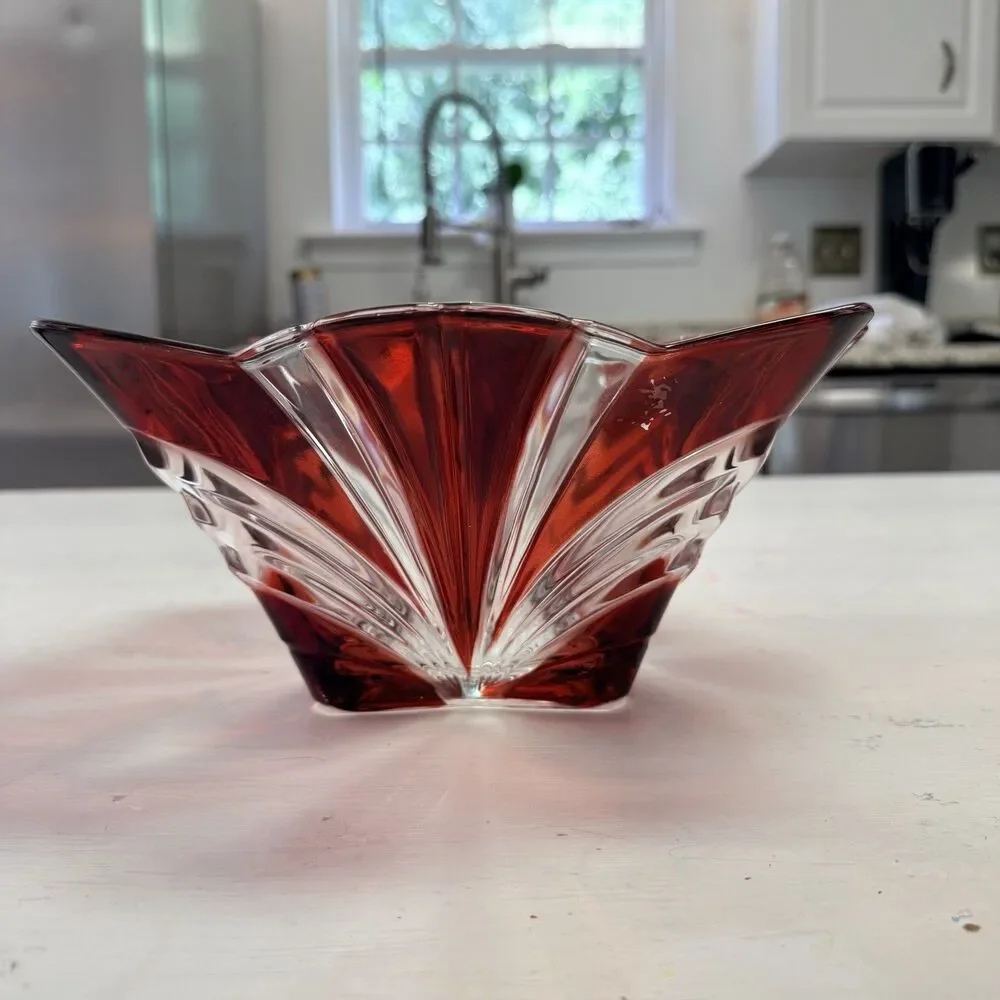 Fifth Avenue Ruby Red Crystal Large Serving Bowl SOGA Japan Cut to Clear Square
